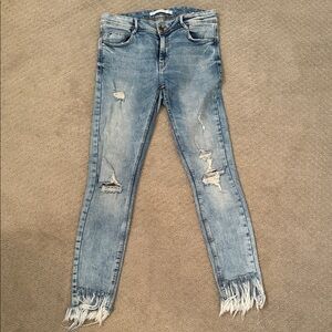 Zara Light Blue Distressed Skinny Jeans